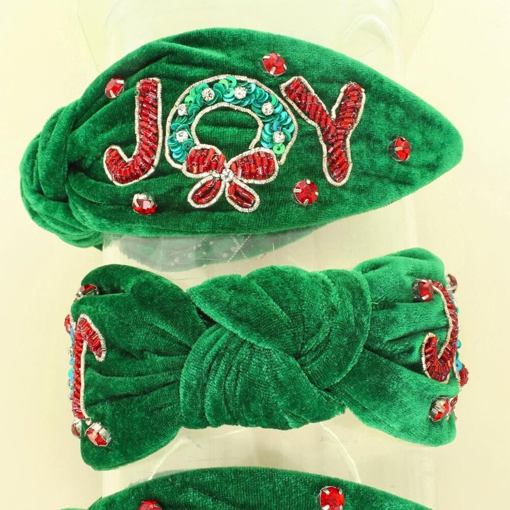 CHRISTMAS JOY VELVET GREEN HAIRBAND NIP - Picture 2 of 3